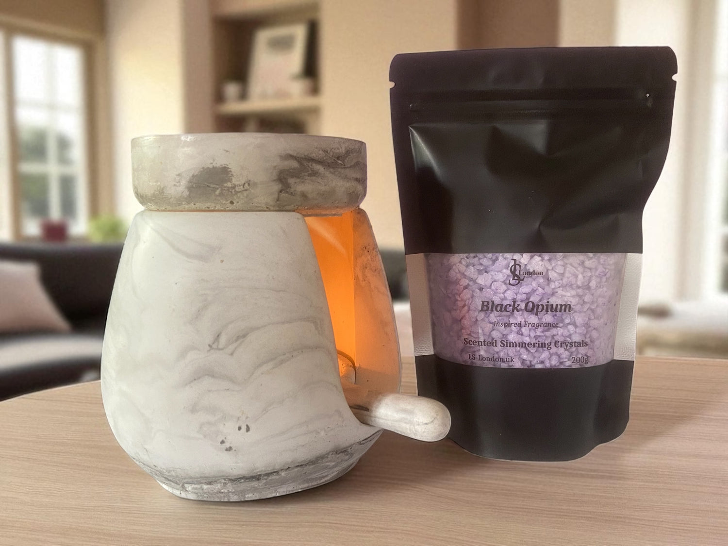 Inspired By black opium, Scented Shimmering Crystals (Sizzlers) 200g and oil burner