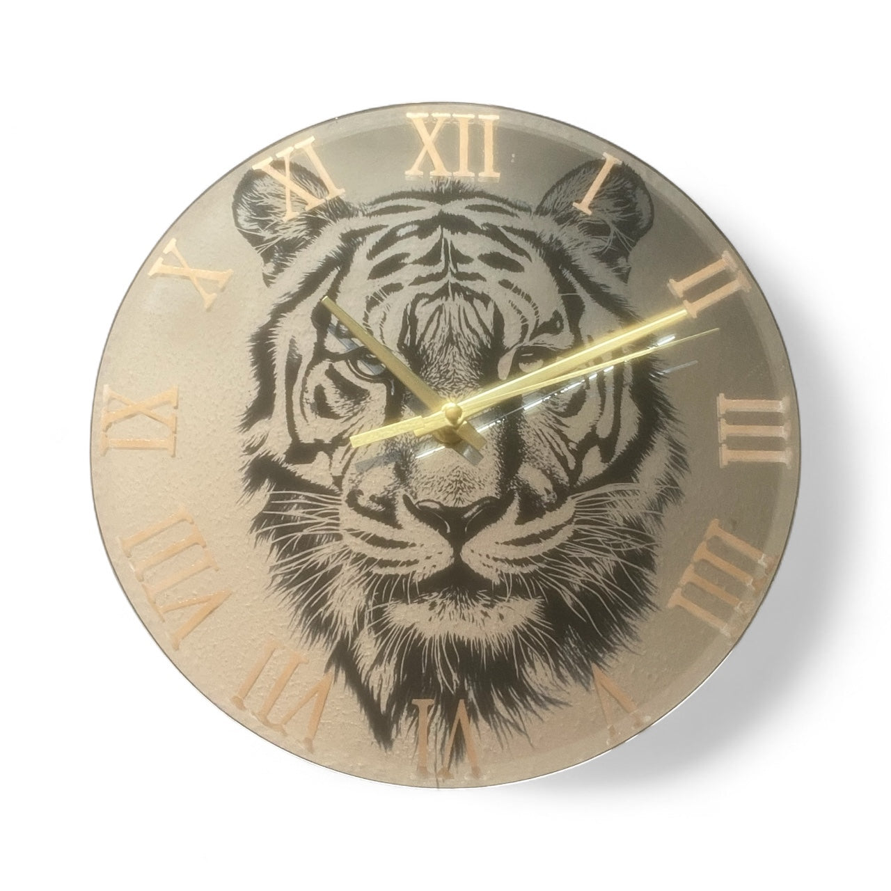 Tiger Laser Engraved Mirror Wall Clock