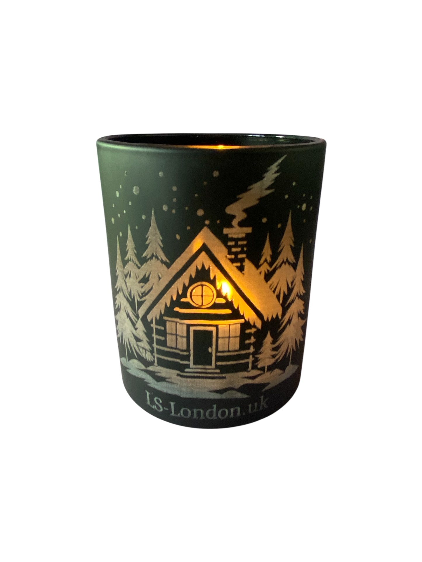 Christmas scene Scented Black Glass 200g Container Candle