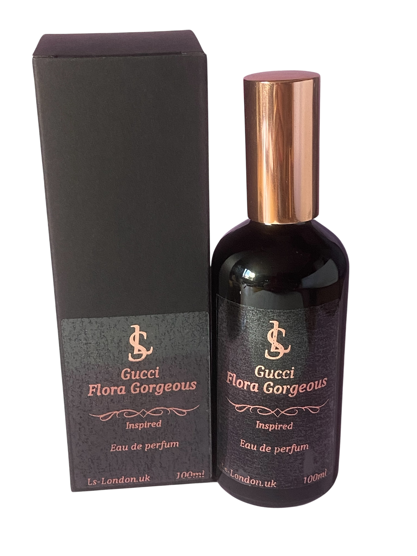 Ls London's Dupe designer perfume inspired by Gucci Flora Gorgeous perfume bottle and packaging