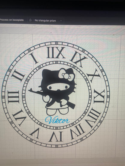 Hello Kitty Laser Engraved Mirror Wall Clock