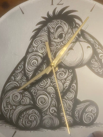 Eeyore inspired Laser Engraved Mirror Wall Clock