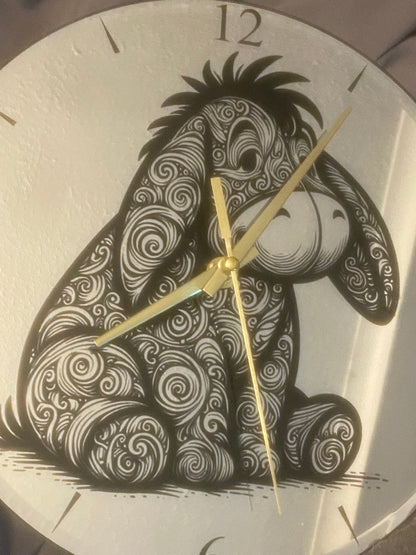 Eeyore inspired Laser Engraved Mirror Wall Clock