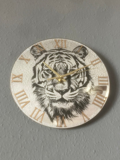 Tiger Laser Engraved Mirror Wall Clock