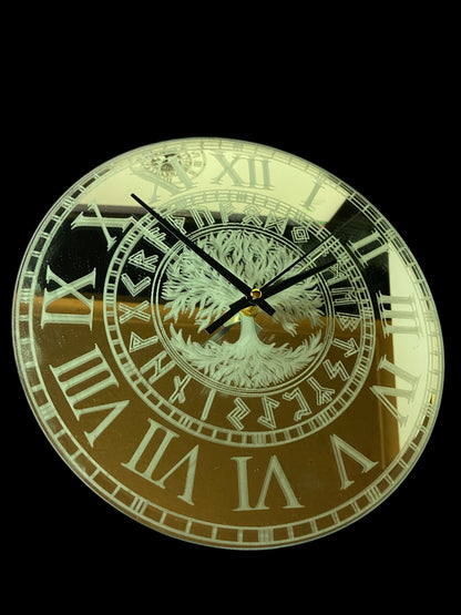 Norse Tree Of Life Laser Engraved Mirror Wall Clock