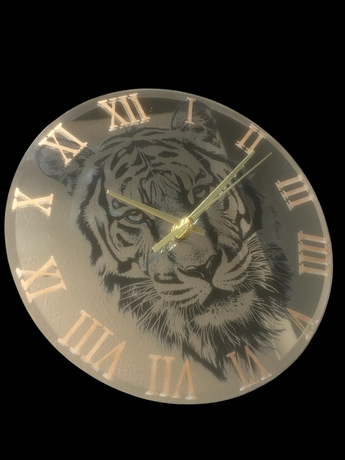 Tiger Laser Engraved Mirror Wall Clock