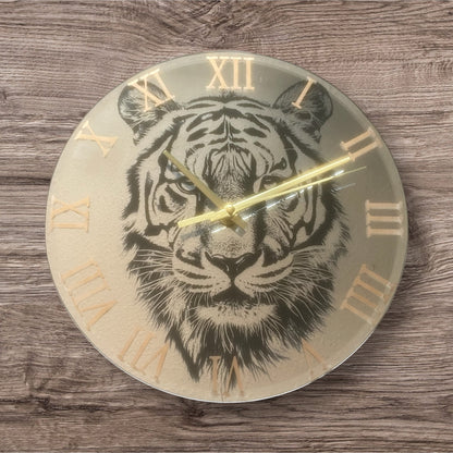 Tiger Laser Engraved Mirror Wall Clock