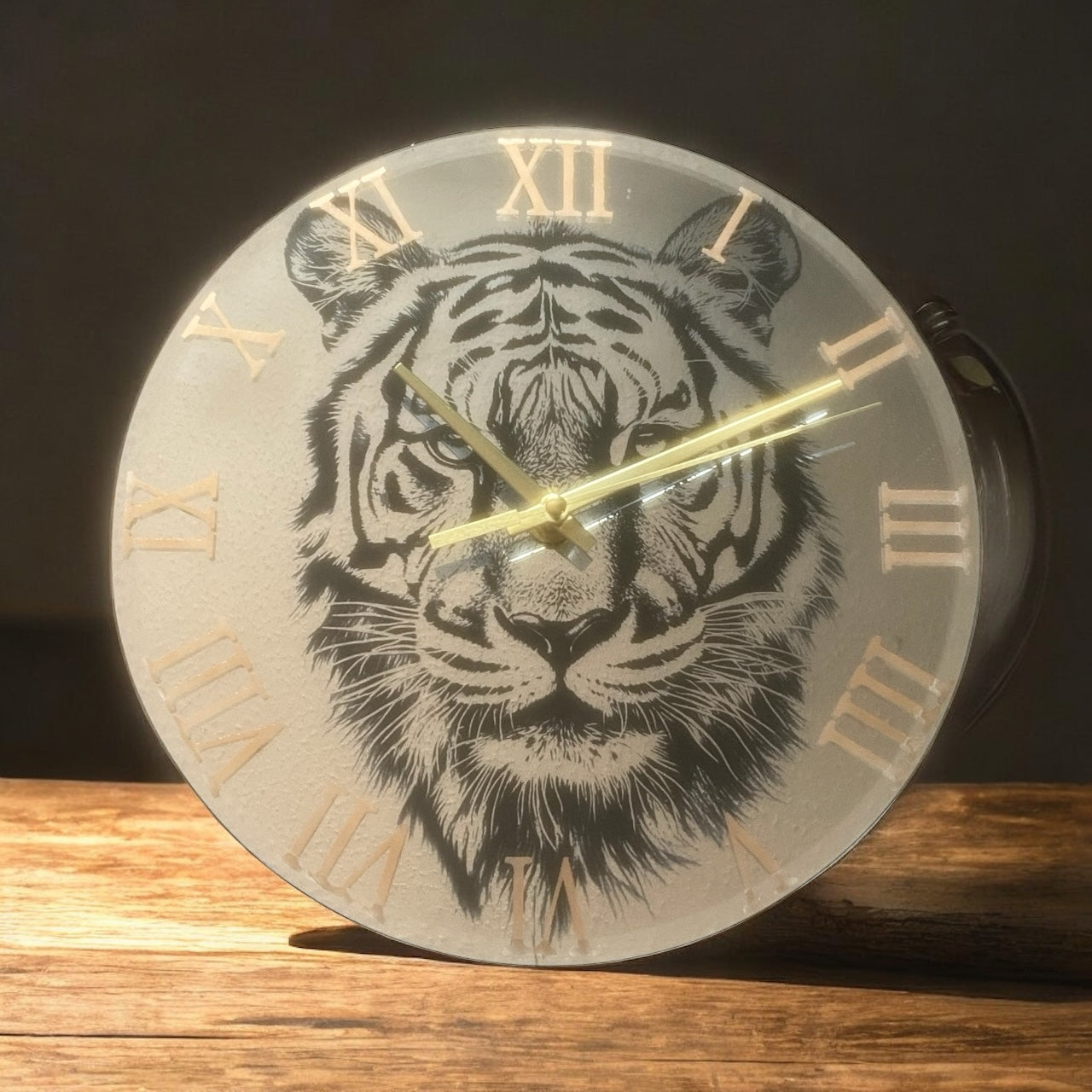 Tiger Laser Engraved Mirror Wall Clock