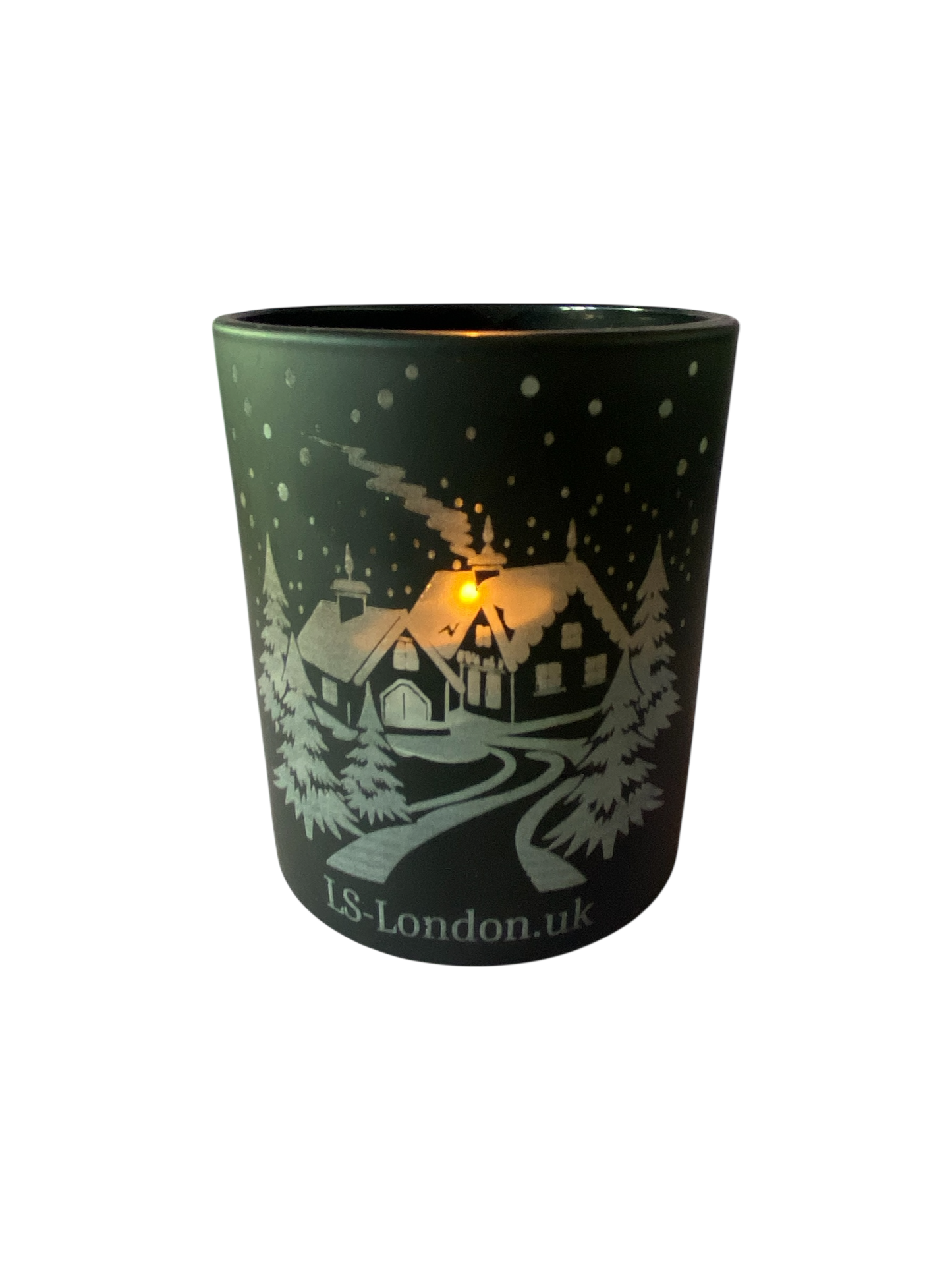 Christmas scene Scented Black Glass 200g Container Candle