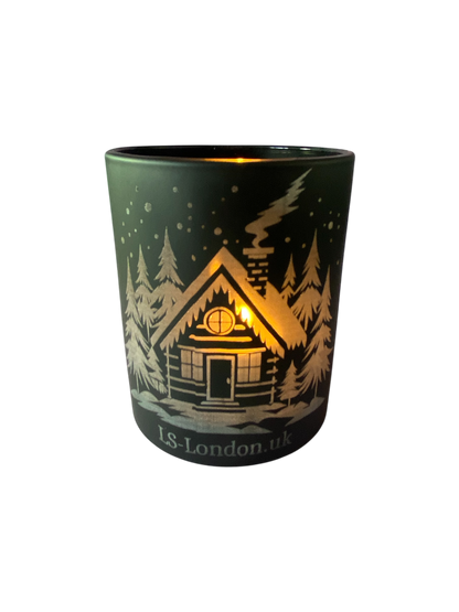 Christmas scene Scented Black Glass 200g Container Candle