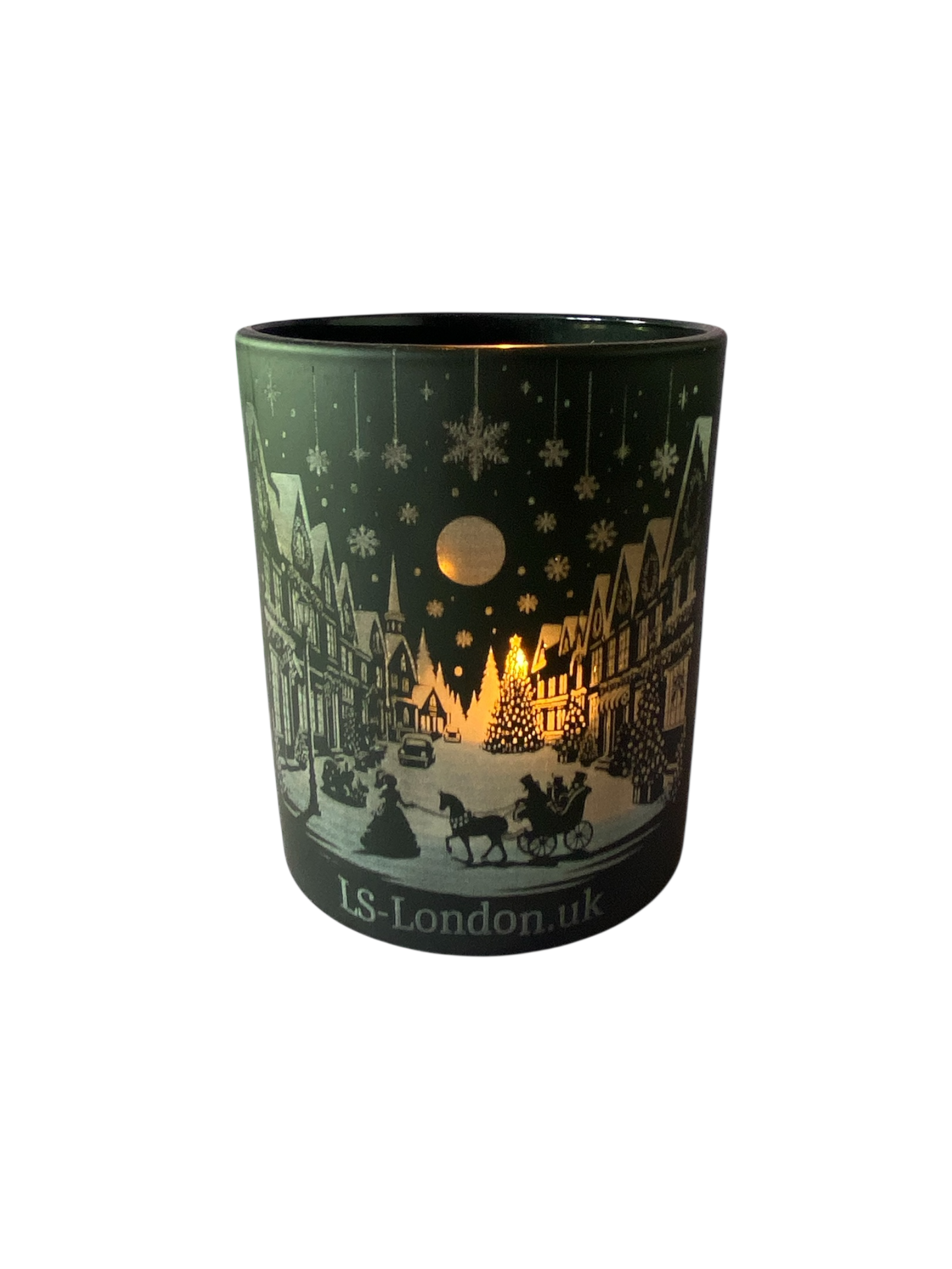 Christmas scene Scented Black Glass 200g Container Candle