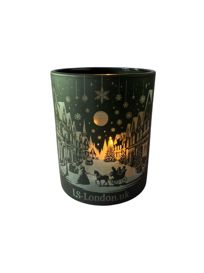 Christmas scene Scented Black Glass 200g Container Candle