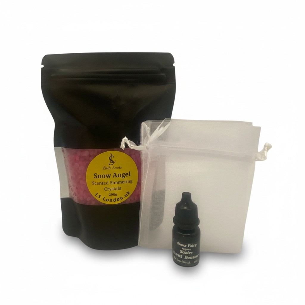 The Ultimate Snow Angel Bundle | 2 Packs x3 highly Scented Hoover Discs + Bin Diffuser/Air Freshener | 200g Sizzlers + 5ml Scent Booster & 2 Freshie bags | 200g Luxury Woodwick Candle Tin