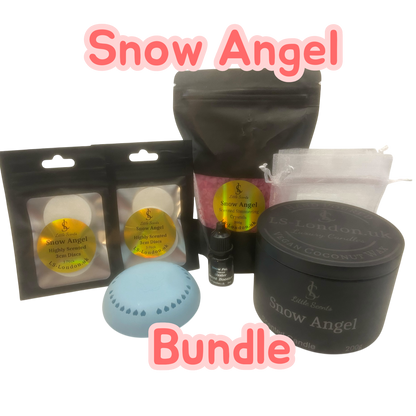 The Ultimate Snow Angel Bundle | 2 Packs x3 highly Scented Hoover Discs + Bin Diffuser/Air Freshener | 200g Sizzlers + 5ml Scent Booster & 2 Freshie bags | 200g Luxury Woodwick Candle Tin