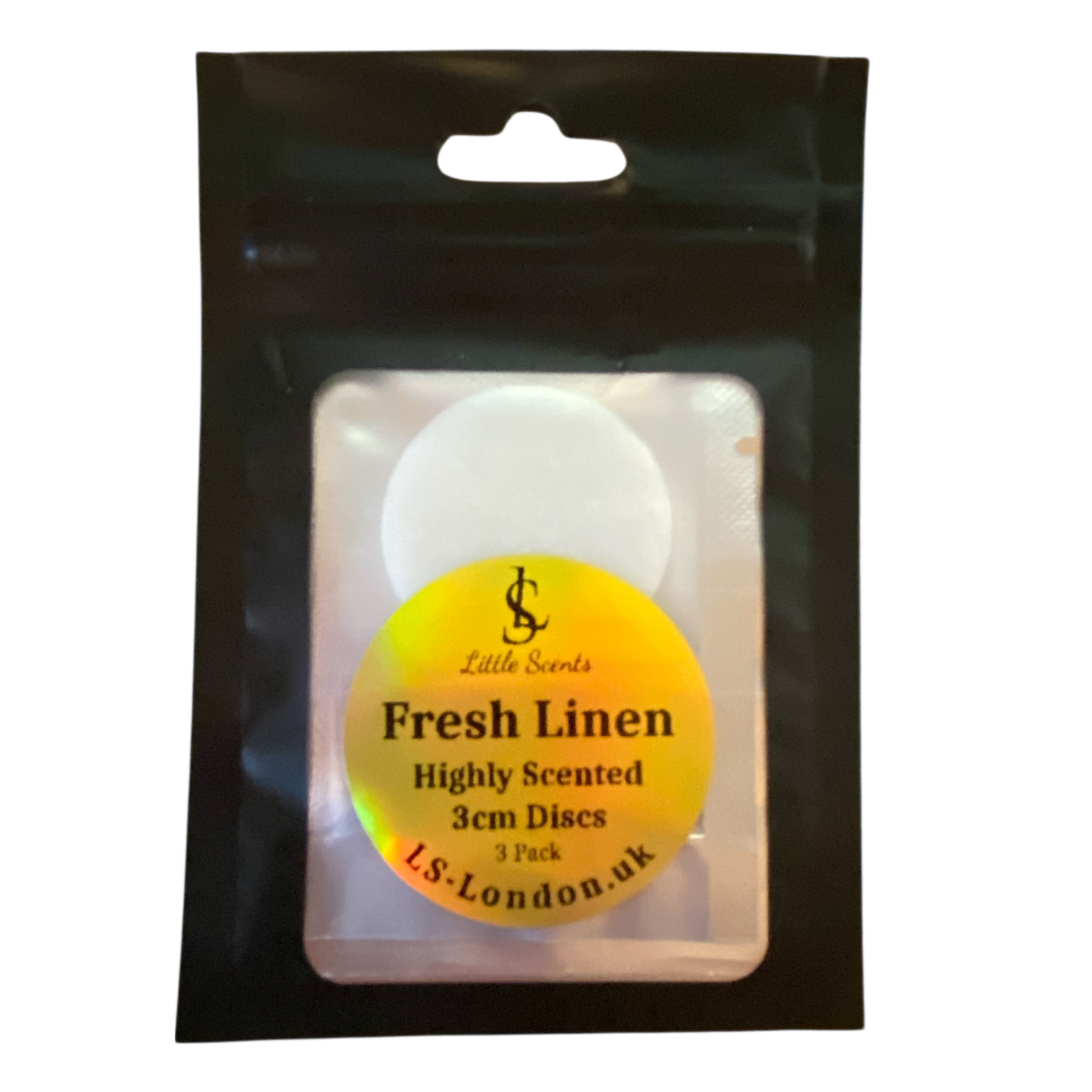 Pack of Fresh Linen scented discs with a visible brand label on a white background