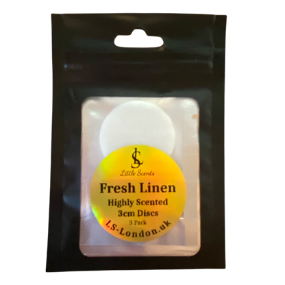 Pack of Fresh Linen scented discs with a visible brand label on a white background