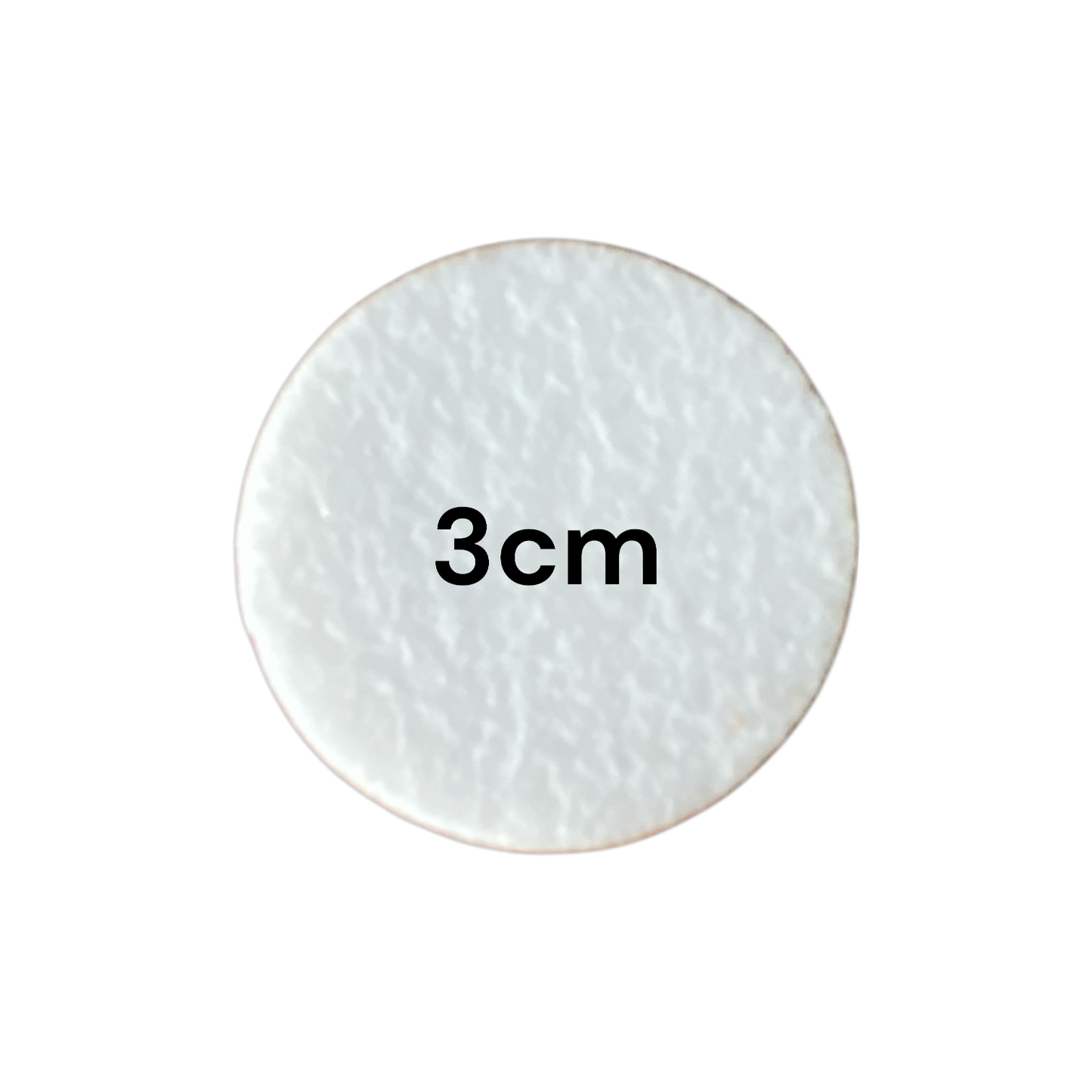 Round white disc with '3cm' text on a white background