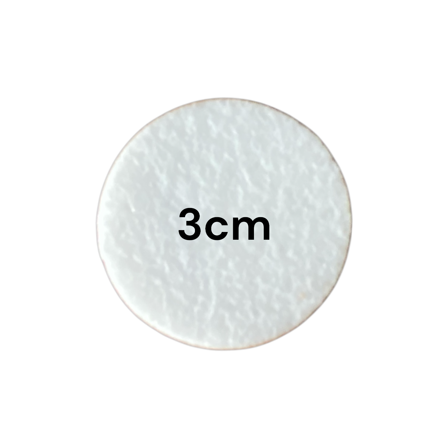 Round white disc with '3cm' text on a white background